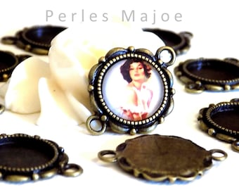connecteur - support de cabochon couleur bronze avec cabochon en verre de 14 mm