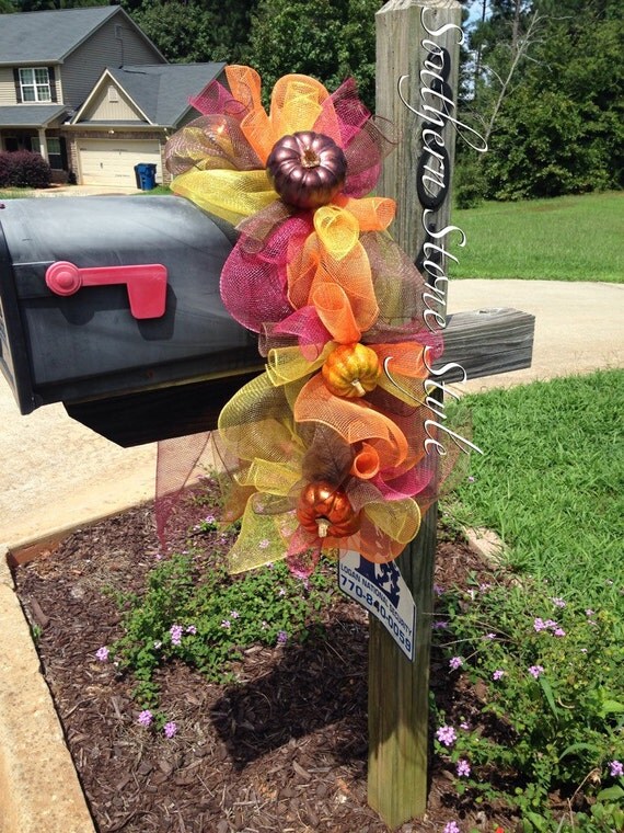 Fall mailbox cover pumpkin mailbox swag fall by SouthernStoneStyle