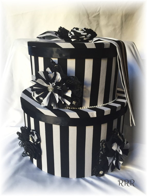 Black and White Striped Steampunk Wedding Money Gift Card Box