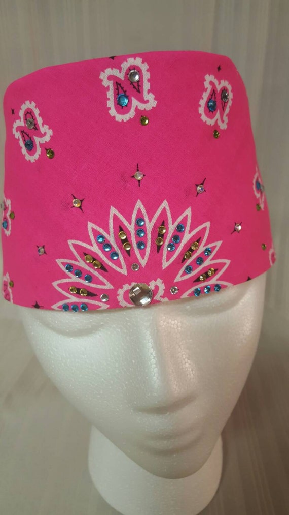 Pink bandana blue clear and yellow crystals