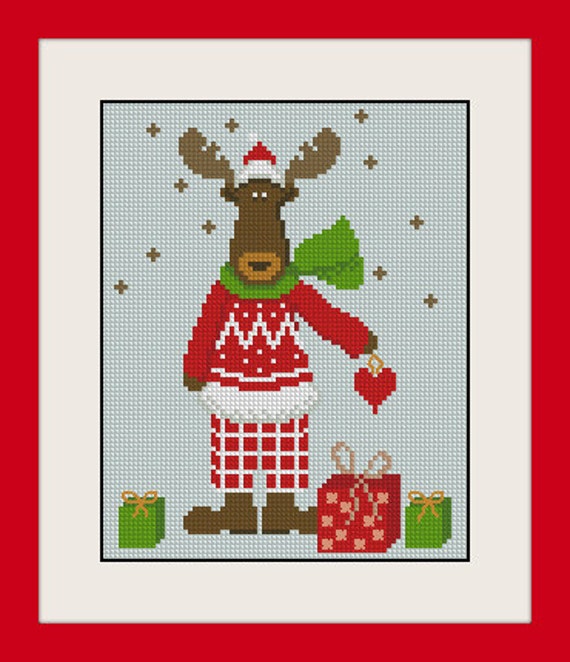 Items similar to Cross stitch pattern christmas reindeer ...