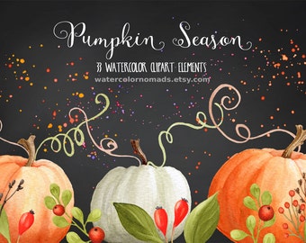 Pumpkin clipart, Autumn clipart, Thanksgiving clipart, halloween clipart, Sweet Briar, digital clipart, fall clipart, watercolor clipart