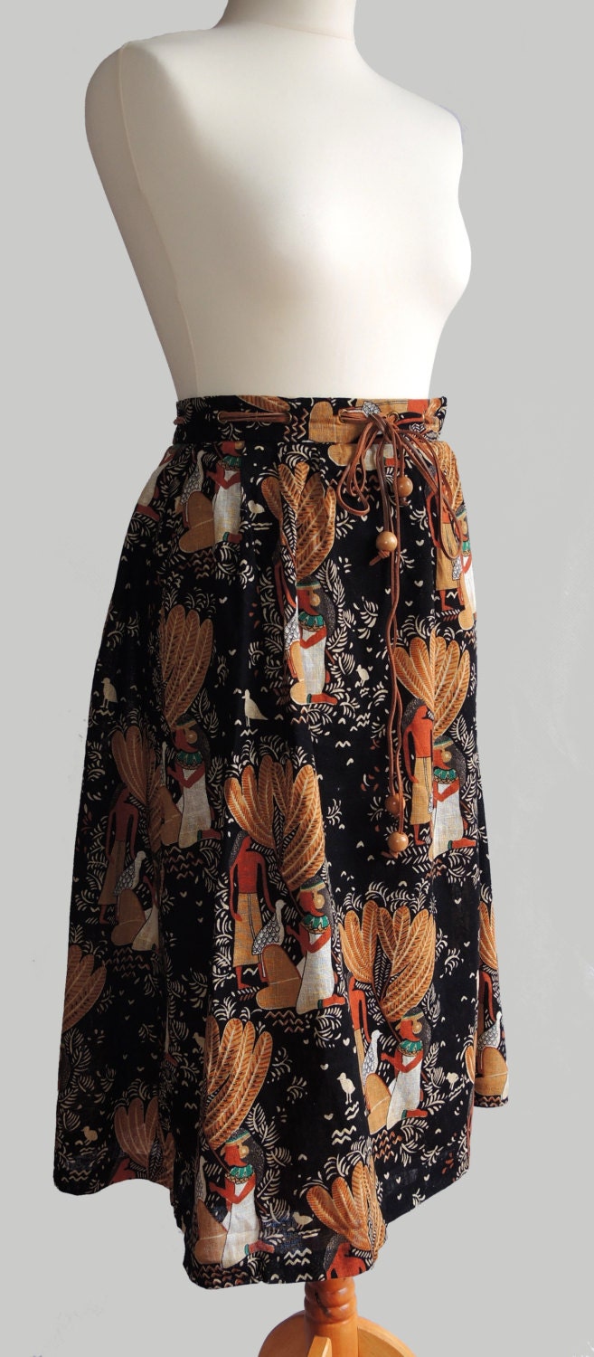 High Waisted Egyptian Print Skirt