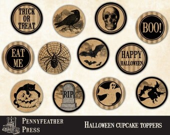 Printable Halloween Cupcake Toppers Party Decor Decoration Clip Art Instant Digital Download