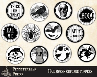 Printable Halloween Cupcake Toppers Party Decor Decoration Clip Art Instant Digital Download