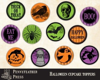 Printable Halloween Cupcake Toppers Party Decor Decoration Clip Art Instant Digital Download