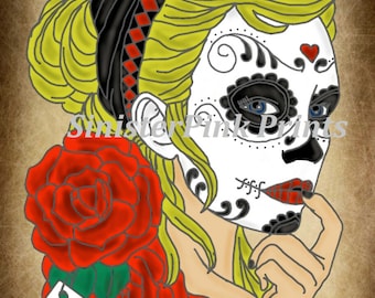 Harley Quinn Day of the Dead Tattoo Flash Print