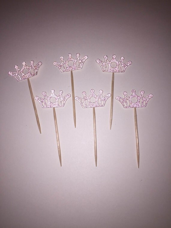 12 Glitter Tiara Cupcake Toppers Birthday Party by PropsAndTops