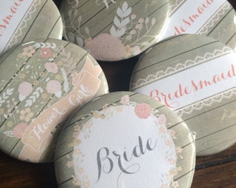 Bridal Party Pins, Wedding Party Pins, Name Tags, Bridal Party, Wedding Party, Badges, Pins, Buttons, Rustic Favor, Bottle Opener, SET of 10