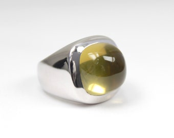 Lemon Quartz Yellow Gemstones natural Cabochon Silver Ring