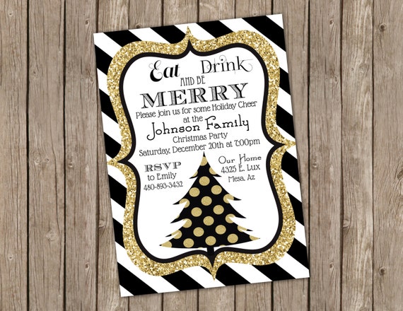 black and gold christmas party invitation