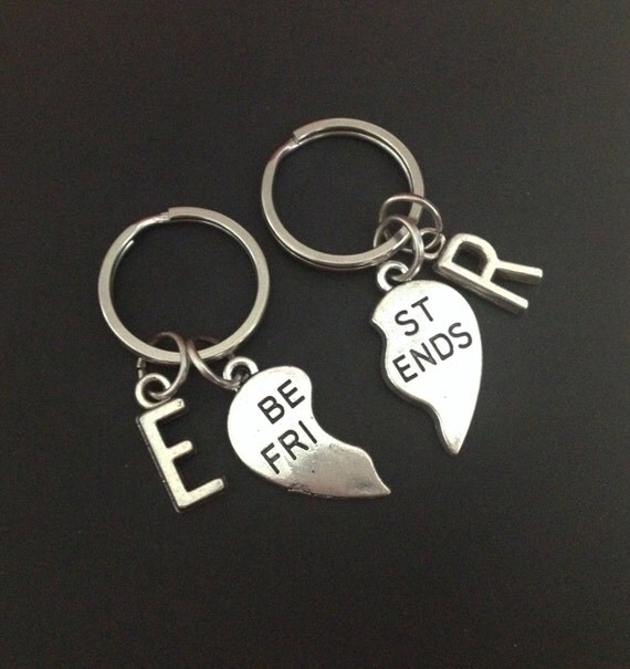 Personalized best friend keychain heart key chain initial