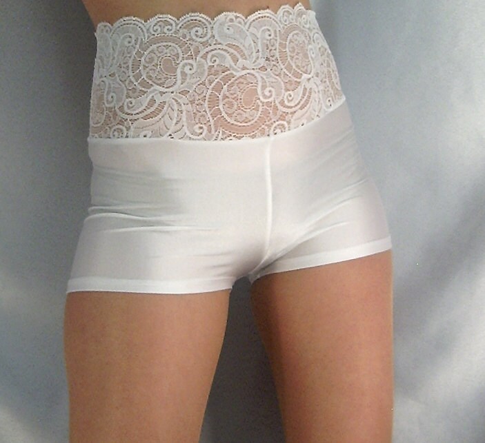 High waisted white spandex shorts hot pants with lace top