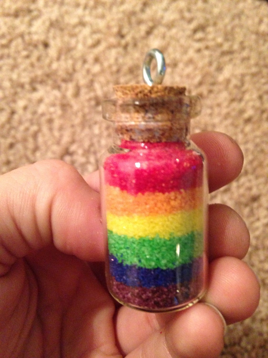 Rainbow sand art bottle charm