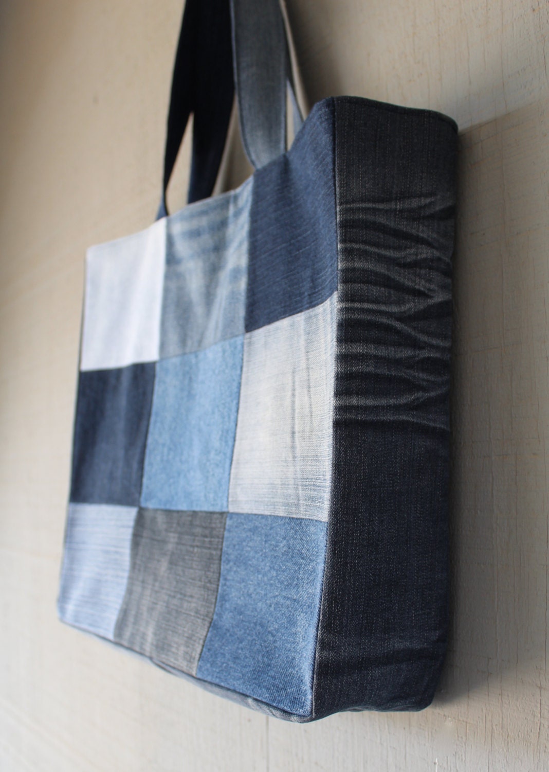 Patch Front Denim Tote Bag Fully Lined with a by AllintheJeans