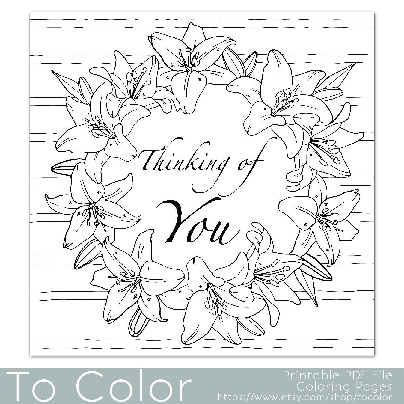 Lilies Frame Thinking Of You Coloring Page for Adults PDF