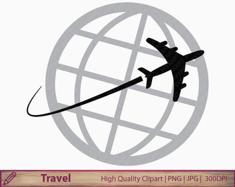 Travel clipart, plane clip art, travelling graphics, around world, holiday vacation, scrapbooking, digital instant download, png jpg 300dpi