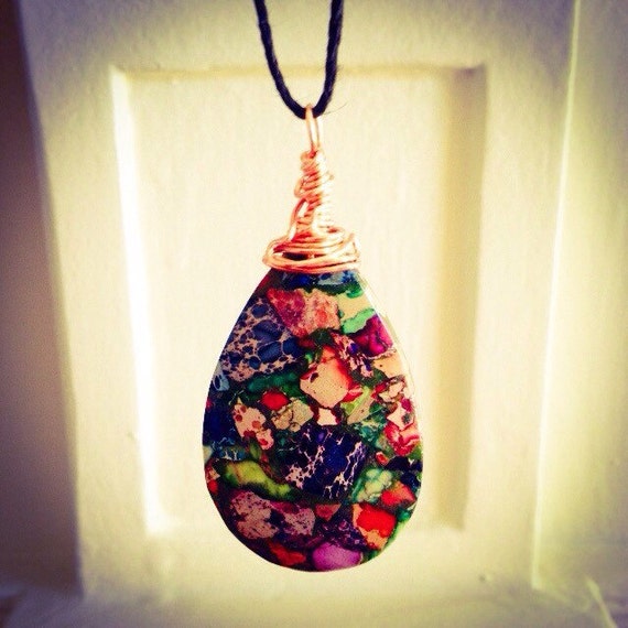 Rainbow Sea Sediment Jasper and Pyrite Teardrop Pendant