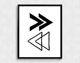 SALE - Opposite Arrows, Intersected Arrows, Tribal Arrows, Modern Print, Black White Arrows, Geometric Print, Geometric Poster