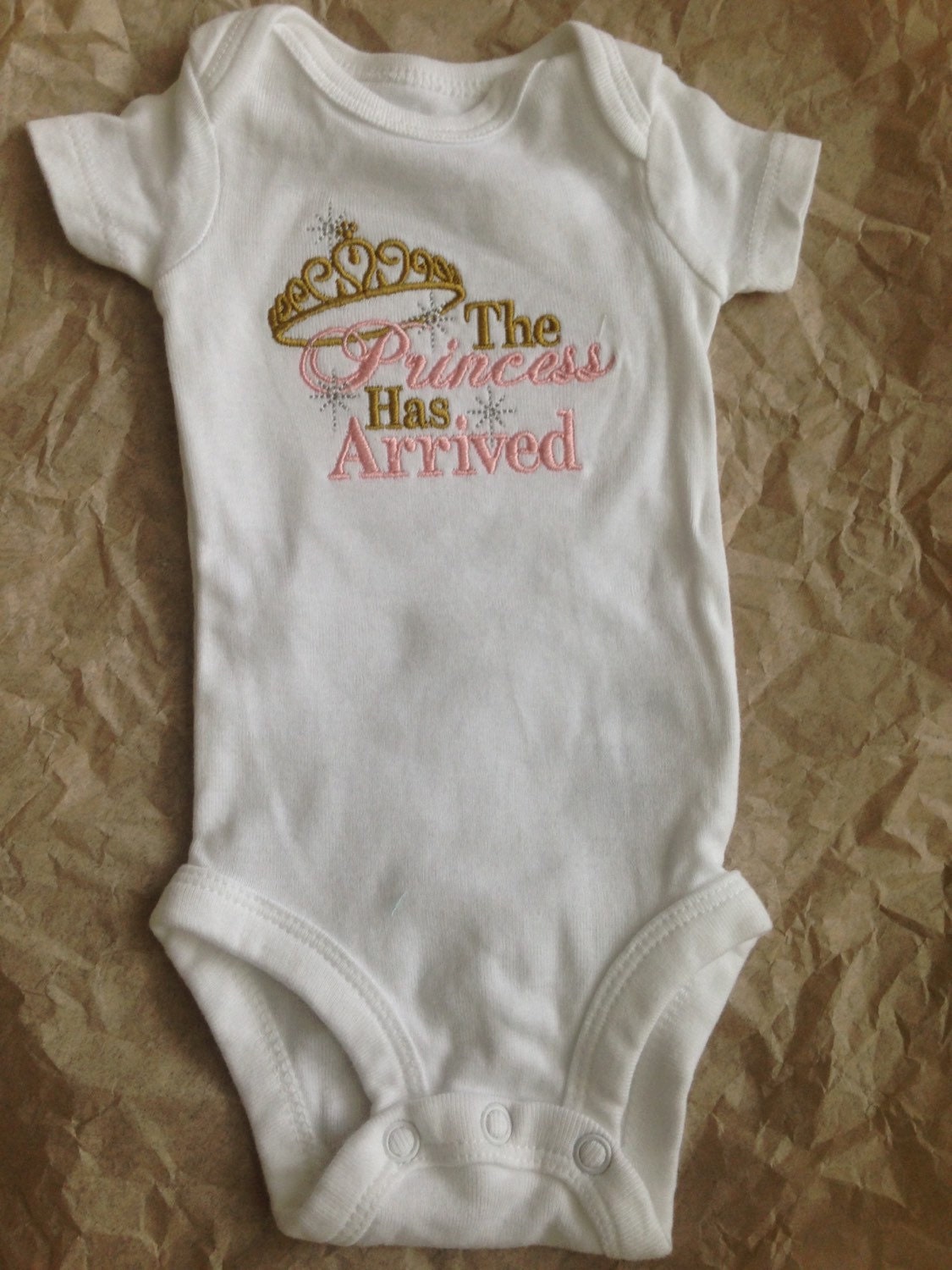 The Princess has Arrived Onesie Baby Onesie by CraftyCottageSews