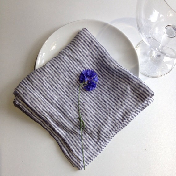 Linen Napkins Set of 8 white and blue striped by