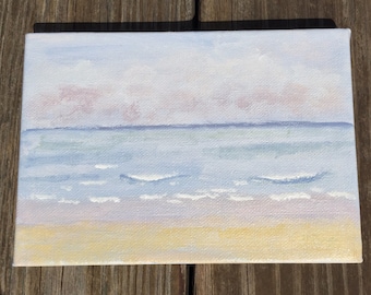 The Beach. 5x7 original acrylic painting, beach scene