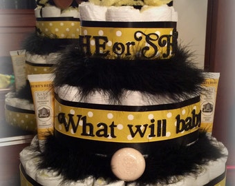 Bumble Bee diaper cake, He or she what will baby bee?