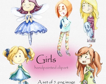 Digital clipart, clip art, watercolor children, watercolor girl, cutegirls illustration, digital scrapbook, Children clipart