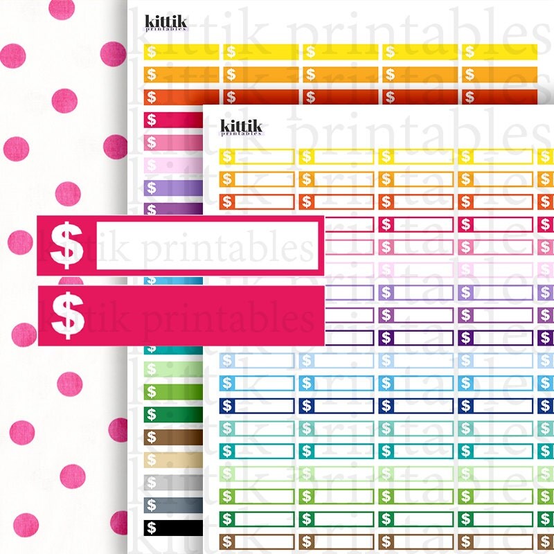 Dollar Sign/Bills Labels Set Printable Planner Stickers