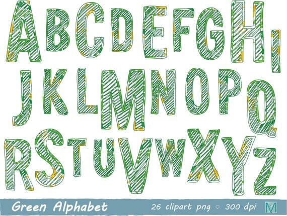 Green Alphabet clip art images instant download digital file