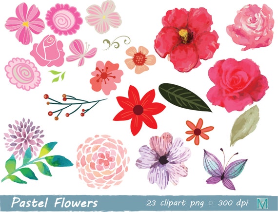 Pastel Flowers clip art images instant download digital file