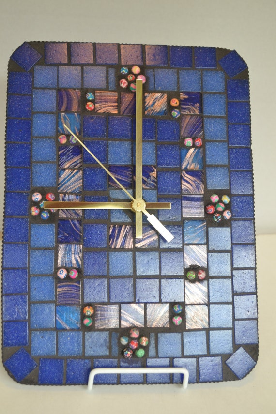 Mosaic Wall Clock Rectangular Handmade Glass Tiles by gcbmosaics