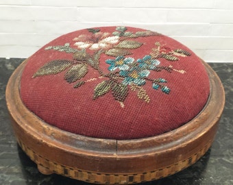 Antique Victorian Tunbridge Ware Beaded Needlepoint Footstool