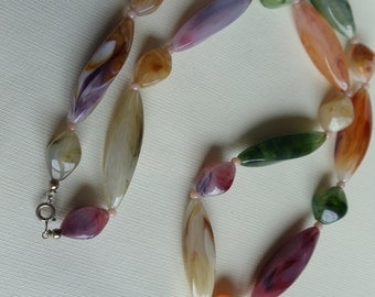 Faux Gemstone Necklace,Vintage Lucite Necklace Multi Color Long Chunky Necklace, Green Purple Amber Brown Ivory White Necklace, Boho Jewelry