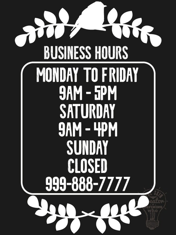 Custom Business Store Hours Vinyl Window Decal 9 by TheSkinCreator