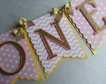 Pink and Gold ONE High Chair Banner, Pink and Gold High Chair Banner, ONE Banner, First Birthday, Pink and Gold Birthday, Pink and Gold