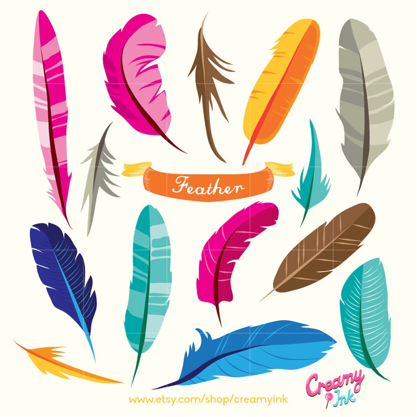 Bird Feather Digital Vector Clip art / Tribal Feathers Design