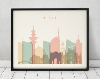 Milano print, Poster, Wall art, Italia cityscape, Milan skyline, City poster, Typography art, Home Decor, Digital Print, ArtPrintsVicky.