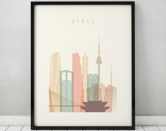 Seoul print, Poster, Wall art, Seoul skyline, South Korea cityscape, City poster, Typography art, Home Decor, Digital Print ArtPrintsVicky.