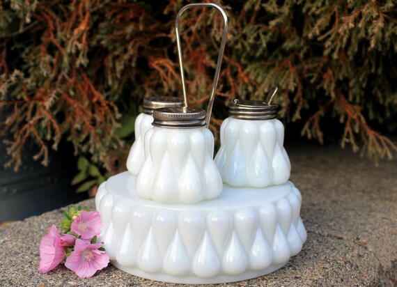 Milk Glass Condiment Set