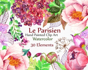 Peonies Watercolor Flowers Clipart: "FLORAL CLIP ART" Floral peonies Clip Art Hand painted diy invite wedding invitation Boho clipart