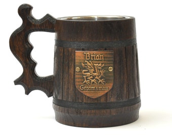 Personalized wooden beer mugs. Engraved Wooden Beer mug, groomsmen gifts, Bar Accessories, Graduation, Guys Gift, Anniversary.Gift for Him