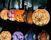 Led Paper Pumpkin Spider Bat Hanging Lantern Light Lamp Halloween Party Decor