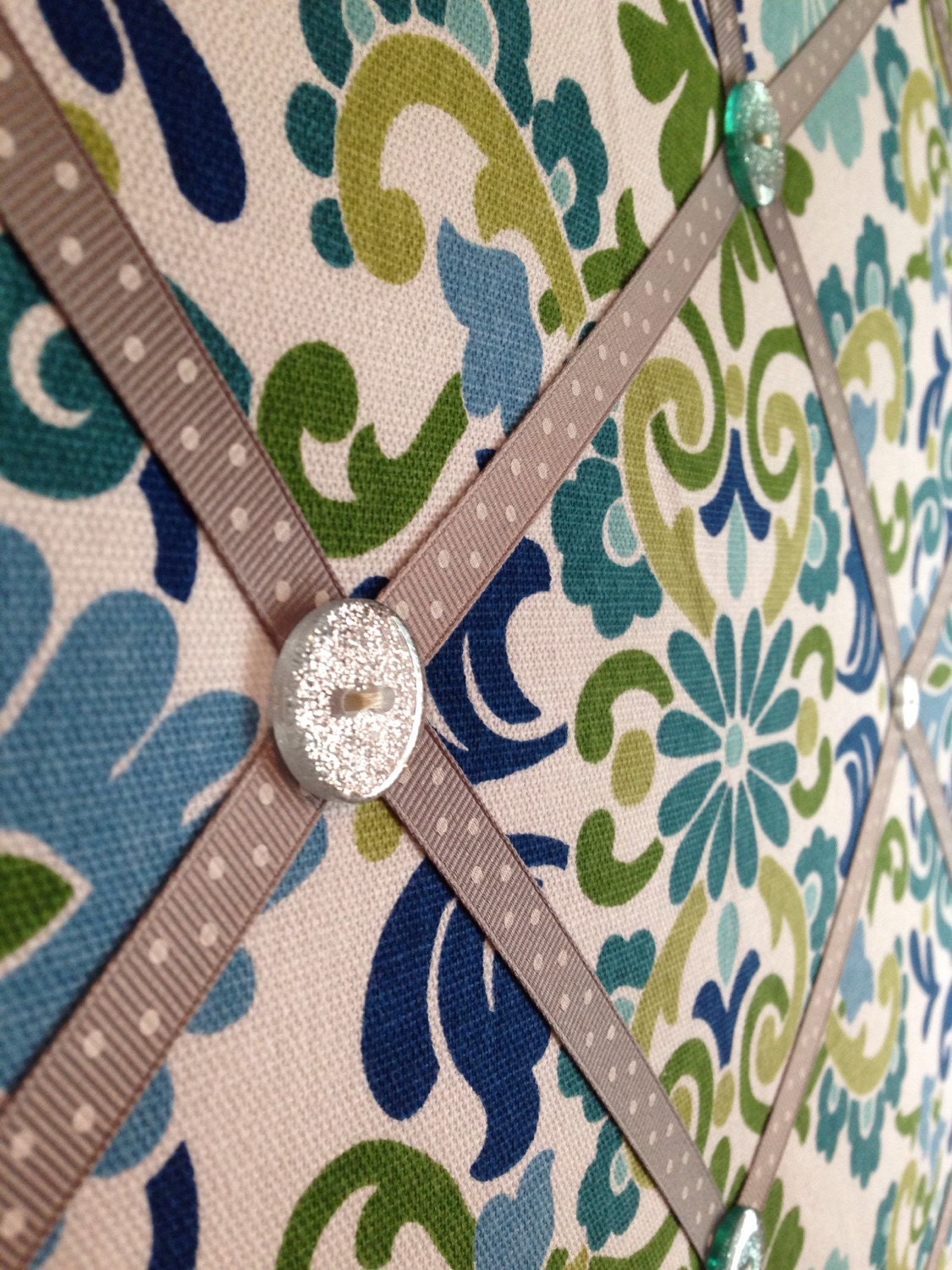 French Bulletin Board Blue and Green Floral Print with