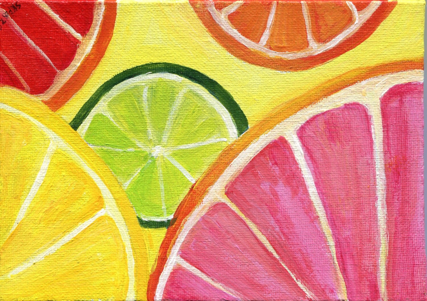 Acrylic painting Citrus colors painting original 5 x 7 Ruby