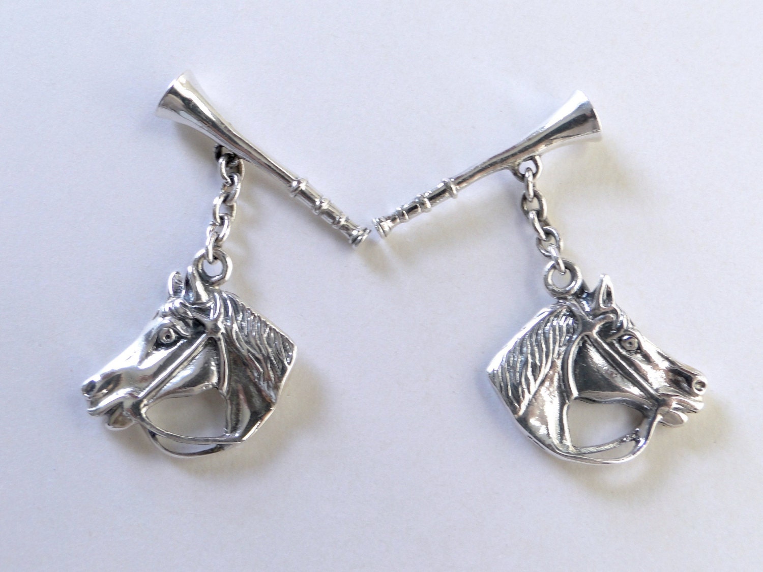Horse head cufflinks. Sterling silver. Equestrian Cufflinks.