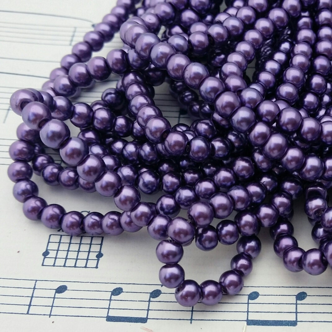 4mm Glass Pearls Approx. 210 pcs Purple Pearl Beads Round Dyed