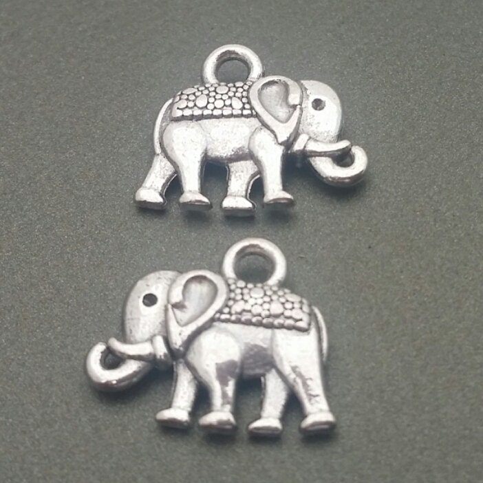 Elephant Charms Qty. 10 Antique Silver Charms Animal Charms