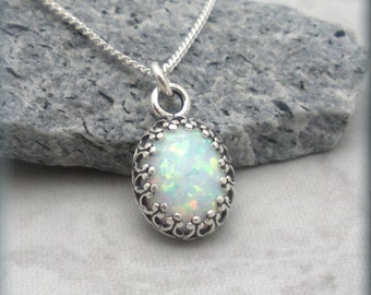 Opal Necklace, Opal Jewelry, October Birthstone Necklace, Birthstone Jewelry, Gemstone Necklace, Oxidized Necklace, Cabochon Necklace SN901