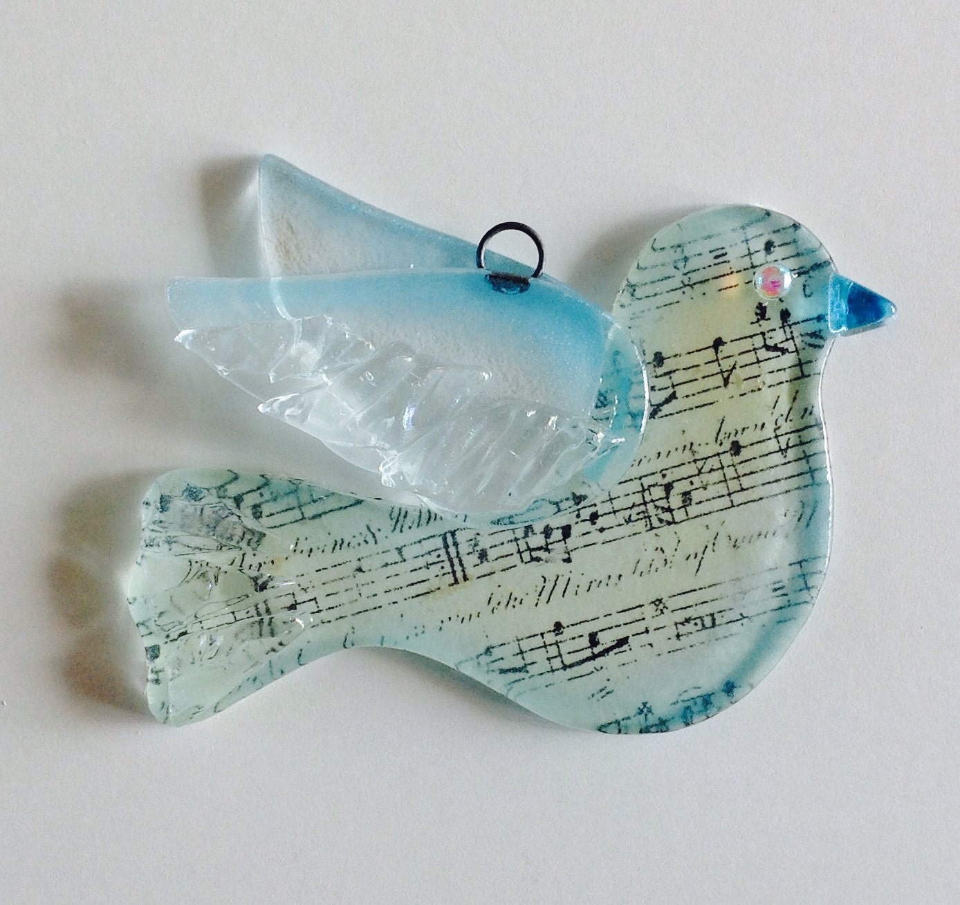 Fused Glass Christmas Ornament Dove in Tourqoise by CDChilds